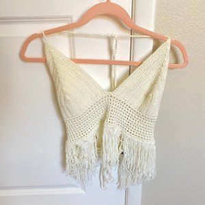 Tank Top White Wool Woven